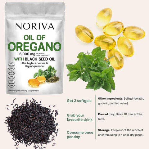 cooluder - Noriva Óleo de Orégano 6000mg + Óleo de Semente de Nigela | Cápsulas de Óleo de Orégano | Suplemento de Óleo de Orégano e Semente de Nigela | 2 Cápsulas