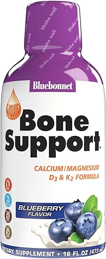 Nutrition – Suporte Ósseo Líquido – Cálcio Citrato, Magnésio Citrato, Vitamina D3, K2 – Saúde Óssea – Não Transgênico – Sem Glúten, Soja, Leite – Kosher – 473 ml, 32 g - Bluebonnet