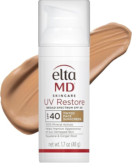 EltaMD UV Restore Protetor Solar Facial com Tonalizante, FPS 40 Fórmula de Protetor Solar Mineral com Óxido de Zinco, 60 ml