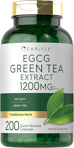Extrato de Chá Verde EGCG | 1200mg | 200 Cápsulas | Livre de Transgênicos e Glúten - Carlyle