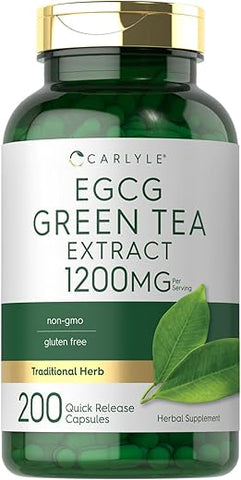 Extrato de Chá Verde EGCG | 1200mg | 200 Cápsulas | Livre de Transgênicos e Glúten - Carlyle