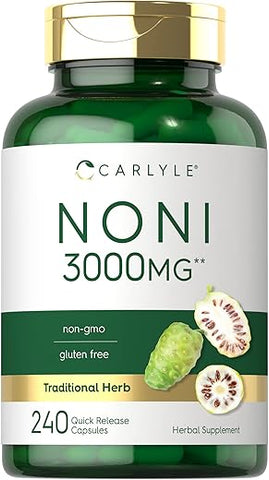 Cápsulas de Fruta Noni 3000mg | 240 Unidades | Livre de Transgênicos, Sem Glúten | Suplemento Herbáceo Tradicional - Carlyle
