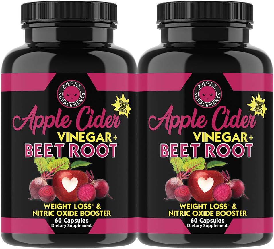 Cápsulas de Vinagre de Maçã com Beterraba, Detox e Estimulante de Energia (2 Frascos) - Angry Supplements