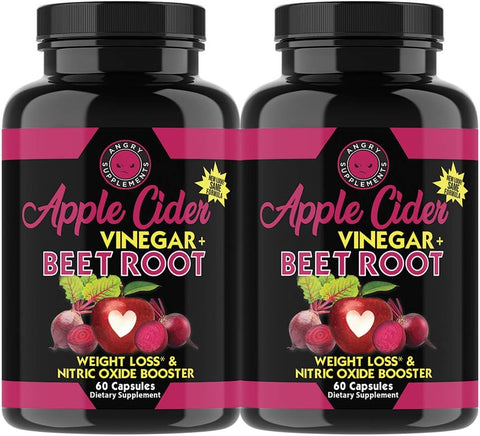 Cápsulas de Vinagre de Maçã com Beterraba, Detox e Estimulante de Energia (2 Frascos) - Angry Supplements