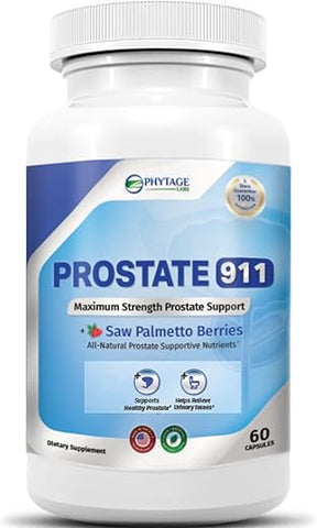 Phytage Labs - Prostate 911 – Suporte à Saúde Masculina com Saw Palmetto para a Função da Próstata (60 Cápsulas)