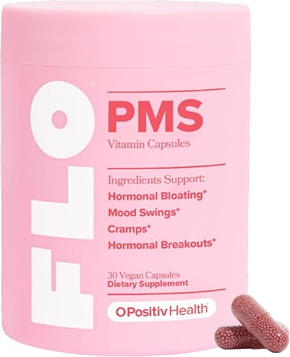 O Positiv - Positiv FLO PMS Vitaminas para Mulheres, 30 Porções (Pacote de 1) – Alívio Proativo da TPM – Combate Espinhas Hormonais, Inchaço e Cólicas