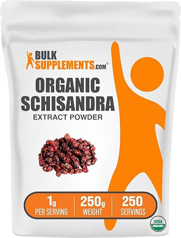 com Extrato em Pó Orgânico de Schisandra – Suplemento de Schisandra, das Bagas de Schisandra – Suplemento Herbal, Livre de Glúten – 1000mg por Porção, 250g (Pack de 8.8 oz) - BulkSupplements