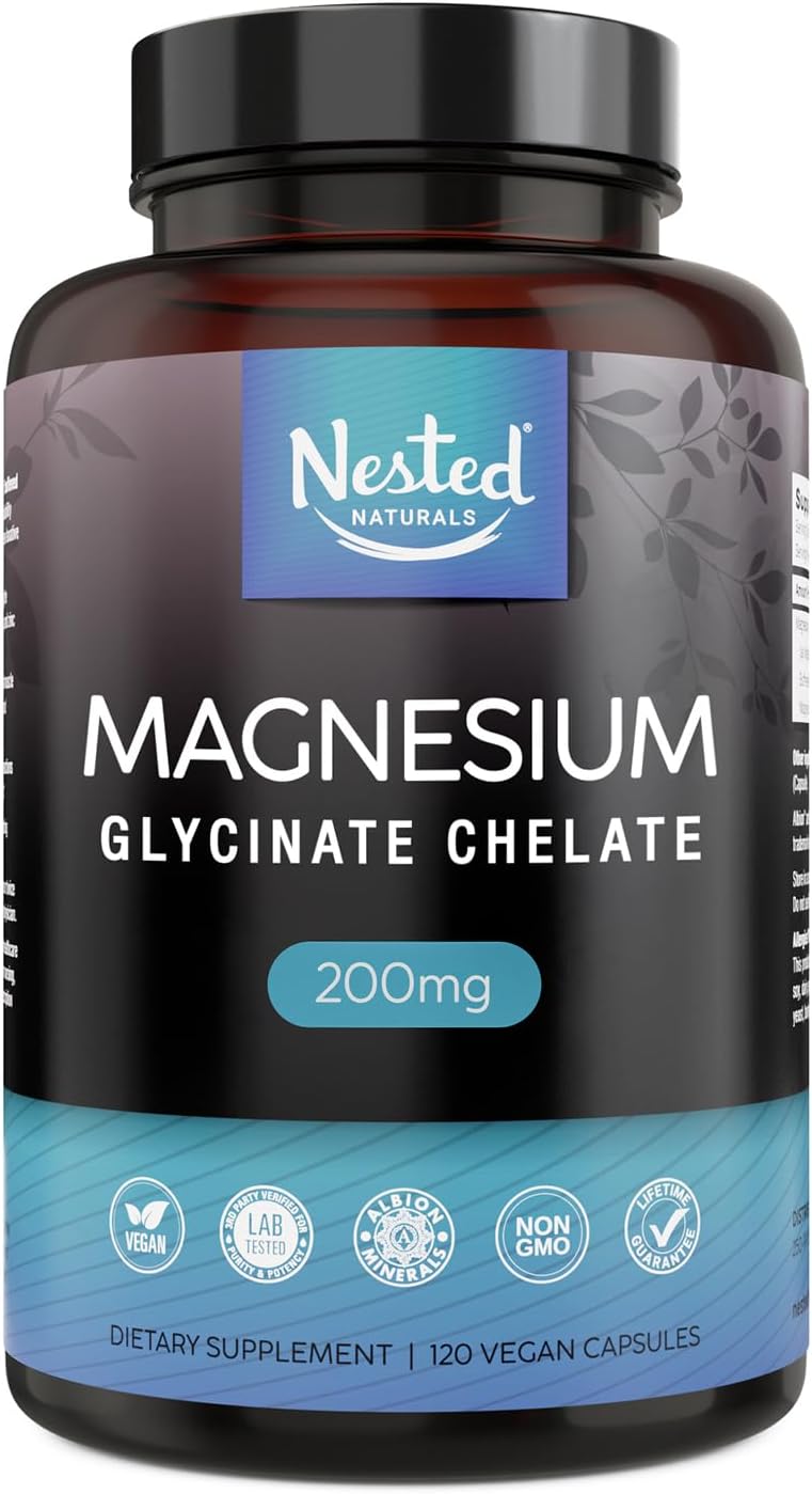 Magnesium Glycinate Chelate | Suplemento de Magnésio para Cãibras Musculares, Relaxamento  Nested Naturals - Nested Naturals