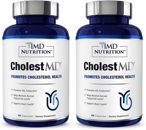 CholestMD com Extrato de Folha de Oliveira, Bergavit, Niacina, Alho | 120 Cápsulas (2-Pack) - 1MD Nutrition