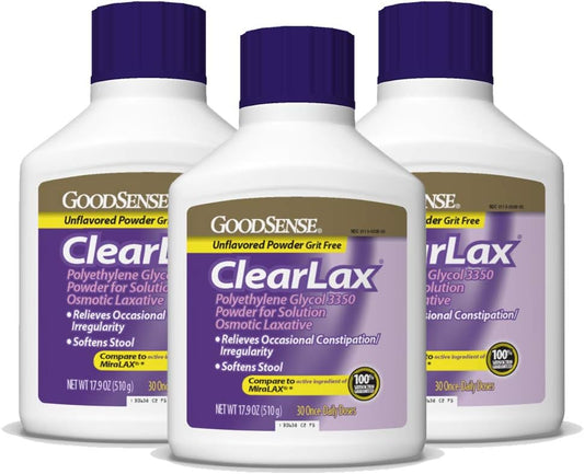 PEG 3350 Pó para Solução, Laxante Osmótico, Amolece Fezes, Alivia Constipação Ocasional, 500g (Pacote com 3) - GoodSense