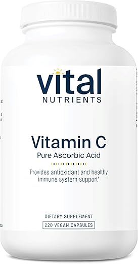 Vitamina C 1000mg (Ácido Ascórbico Puro) | Suplemento Vegano Antioxidante para Suporte Imunológico e Absorção de Ferro* | Livre de Glúten, Laticínios e Soja | Não-OGM | 220g - Vital Nutrients