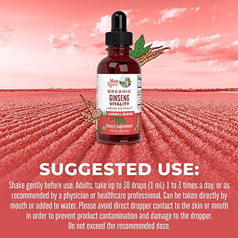 Suplemento Herbal para Função Cerebral | Energia | Memória | Vitalidade USDA | Ginseng com Ashwagandha | Eleuthero e Extrato de Raiz de Maca | 30 ml - MaryRuth Organics