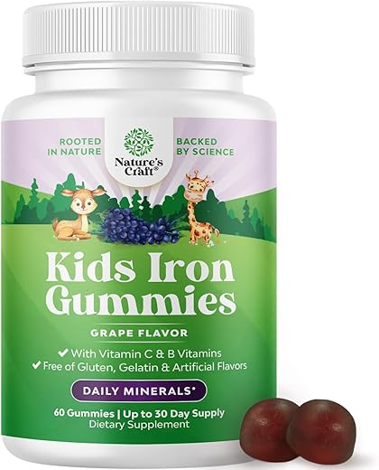 Natures Craft - Tasty Kids Multivitamínico com Ferro Gummy – Gomas de Ferro Suaves para Crianças e Bebês com Vitamina C | Marca Tasty Kids