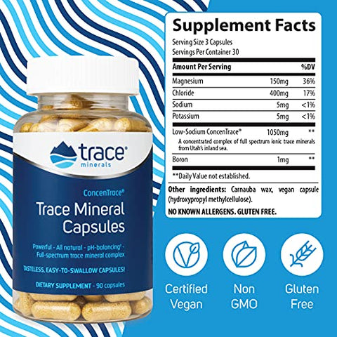 ConcenTrace Cápsulas | Suplemento Diário de Magnésio e Potássio | Vegano Certificado, Não-OGM, Sem Glúten | Sem Sabor | 90 Cápsulas (Pacote de 1) - Trace Minerals