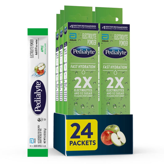 Pó Hidratante de Eletrólitos, Sabor Maçã, Bebida Hidratante, 24 Sachês Individuais de Pó - Pedialyte