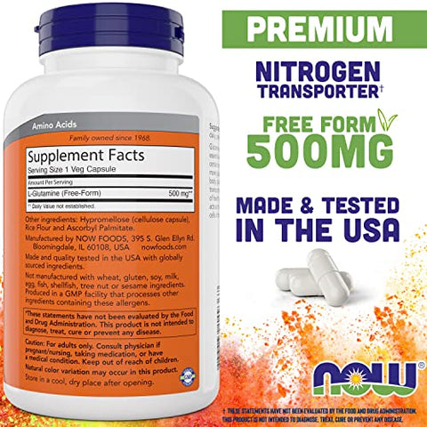 NOW Foods - Now L-Glutamine 500mg 300 Cápsulas Vegetais (Pacote com 2) – Suplemento Não-OGM – Vegan Lglutamina 500 mg Caps