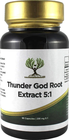 ThunderGodRoot.com - Raiz de Thunder God Vine 5:1 – Suplemento Herbal Tripterygium Wilfordii – Cápsulas de 200mg com Extrato de Lei Gong Teng – Extrato de Thunder God Vine com Triptolide – 90 Cápsulas