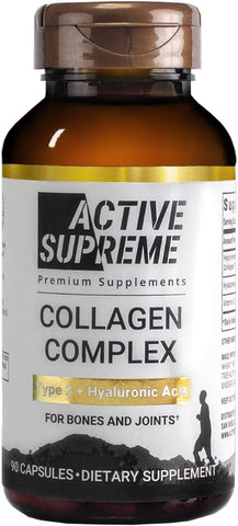 Active Supreme - Colágeno Tipo 2 em Cápsulas – Saúde das Articulações com Vitamina C e Ácido Hialurônico – Colágeno Hidrolisado de Carne Bovina Alimentada com Grama