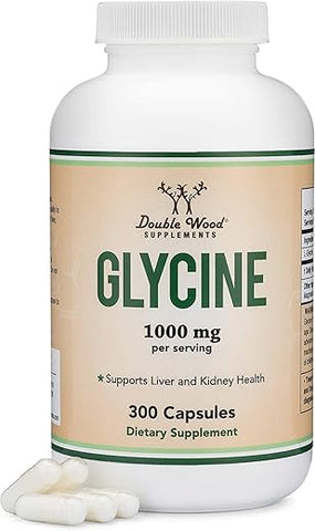 Double Wood Supplements - Glicina em Pó 1.000mg por Porção (300 Cápsulas) – Aminoácido Relaxante (Glicina) por Double Wood – Testado por Terceiros, Livre de Glúten, Não-OGM