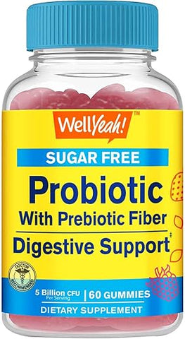 WellYeah - Gomas Probióticas Sem Açúcar com Prebióticos (5 Bilhões de UFC) – Suporte Digestivo, Saúde Intestinal e Vaginal – Goma Probiótica de Prateleira, Prebióticos e Probióticos para