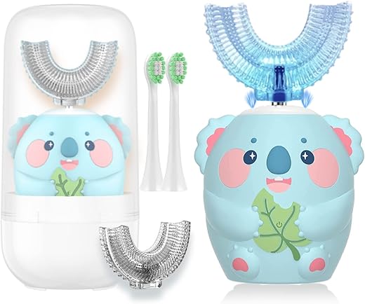 Geacker - Escova de Dentes Elétrica Infantil, U Shaped Escova de Dentes Infantil Sonic Automática com 4 Cabeças de Escova 6 Modos de Limpeza à Prova d’Água IPX7 Recarregável com Temporizador Inteligente para Crianças (8-14 anos)