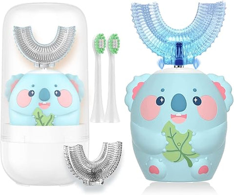 Geacker - Escova de Dentes Elétrica Infantil, U Shaped Escova de Dentes Infantil Sonic Automática com 4 Cabeças de Escova 6 Modos de Limpeza à Prova d’Água IPX7 Recarregável com Temporizador Inteligente para Crianças (8-14 anos)