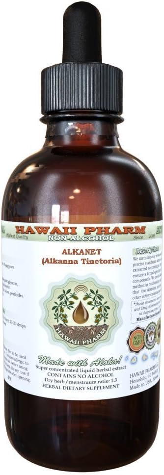 Extrato Líquido de Alcânfora Sem Álcool, Raiz Seca de Alcânfora (Alkanna Tinctoria) Glicerito Natural de Suplemento Herbal 60 ml - Hawaii Pharm