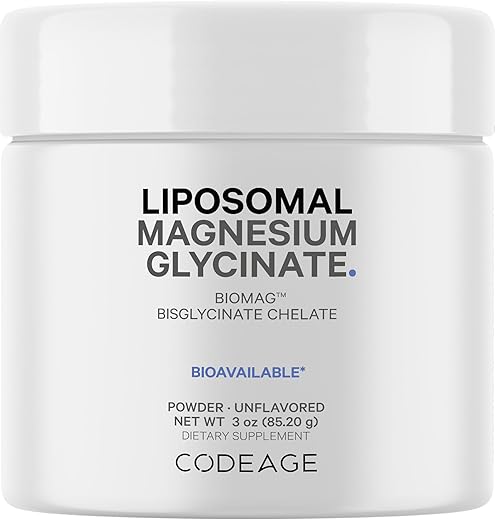 Magnesium Glycinate em Pó, 2 Meses de Suprimento, Quelato de Magnésio Bisglicinato, Sem Sabor, Entrega Lipossomal, Mineral em Pó de Magnésio Quelado, Vegano Não-OGM, 200g - Codeage