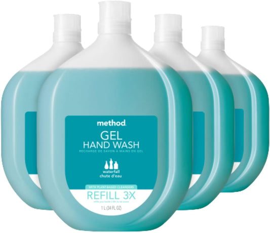 Recarga de Sabonete Líquido Method Gel, Queda d’Água, Frasco Reciclável, Fórmula Biodegradável, 1000 ml (Pacote com 4)