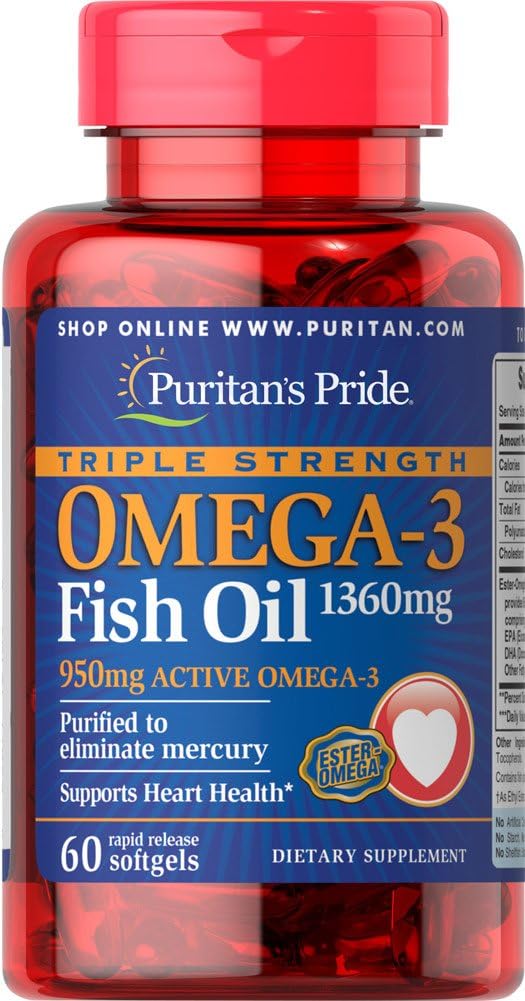 Puritan's Pride - Puritan’s Pride Ômega-3 Triplo Forte 1360 mg (950 mg Ômega-3 Ativo) – 60 Cápsulas Gelatinosas | Comprar Online