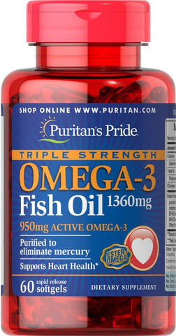Puritan's Pride - Puritan’s Pride Ômega-3 Triplo Forte 1360 mg (950 mg Ômega-3 Ativo) – 60 Cápsulas Gelatinosas | Comprar Online