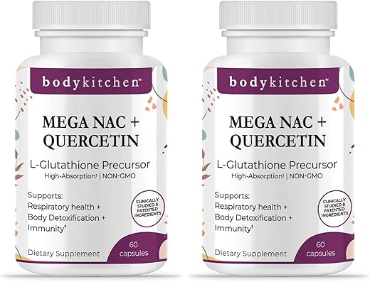 Mega NAC 600 mg com Quercetina – Suporte à Saúde Respiratória e Imunológica, Detox para Fígado e Rins – Cápsulas Vegetais (Pacote com 2) - Body Kitchen