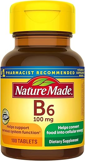 Vitamina B-6 100 mg Comprimidos 100 un (Pacote com 4) – Saúde e Bem-Estar - Nature Made