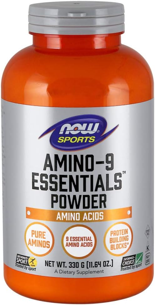 Sports Nutrition: Amino-9 Essentials™ Powder – Síntese Proteica Aprimorada, Aminoácidos, 330g - NOW Foods