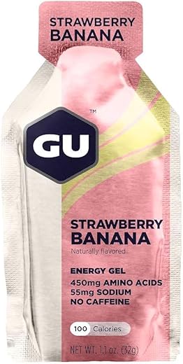 GU ENERGY GEL - GU Energy Gel Original: Energia Vegana, Sem Glúten, Kosher e Sem Laticínios para Qualquer Treino – 24 Unidades, Sabor Morango Banana
