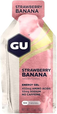 GU ENERGY GEL - GU Energy Gel Original: Energia Vegana, Sem Glúten, Kosher e Sem Laticínios para Qualquer Treino – 24 Unidades, Sabor Morango Banana