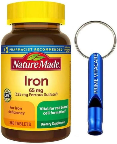 Generic - Nature_Made Ferro 65 mg (de Sulfato Ferroso) Comprimidos para Formação de Glóbulos Vermelhos (365 un.) Pacote com Apito de Emergência para Atividades ao Ar Livre