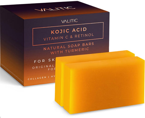 Sabonetes de Ácido Kójico, Vitamina C e Retinol com Cúrcuma para Manchas Escuras – Complexo Japonês Original Infundido com Colágeno, Ácido Hialurônico e Vitamina E (2 Unidades) - VALITIC