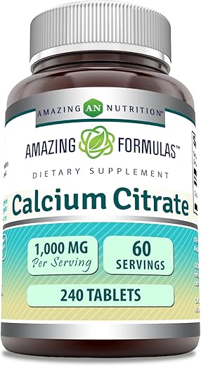 Amazing Nutrition - Amazing Formulas Suplemento de Citrato de Cálcio | 1000 mg | 240 Comprimidos | Livre de Transgênicos | Sem Glúten | Fabricado nos EUA