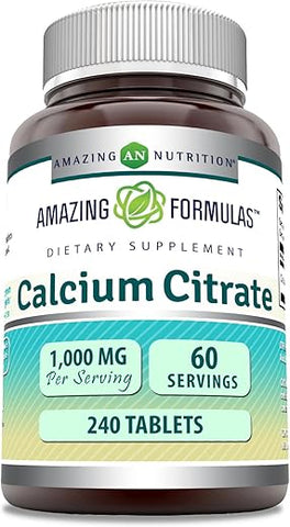 Amazing Nutrition - Amazing Formulas Suplemento de Citrato de Cálcio | 1000 mg | 240 Comprimidos | Livre de Transgênicos | Sem Glúten | Fabricado nos EUA