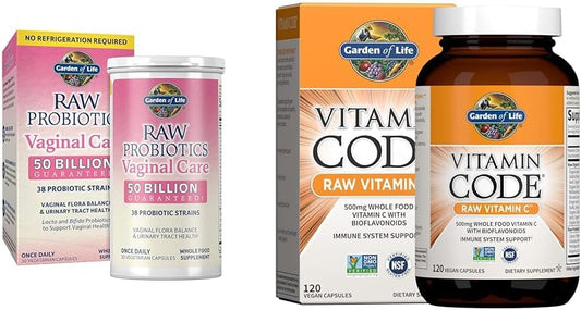 Probiótico Vaginal 50 Bilhões UFC Vitamina Code 500mg Vitamina C 120 Cápsulas Vegetais – Pacote - Garden of Life