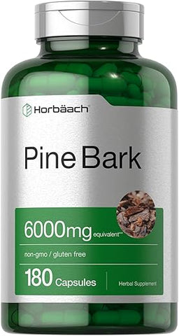 Extrato de Casca de Pinheiro Horbäach | 6000 mg | 180 Cápsulas | Padronizado para Conter 75%% Proantocianidinas | Suplemento Sem OGM e Sem Glúten | Alta Potência