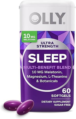 Ultra Strength Sleep Softgels – 10mg Melatonina, L-Teanina, Camomila, Magnésio, Melissa, Suporte para um Sono Profundo e Repousante – Auxílio Noturno para Dormir – Não Vicia – 60 Cápsulas - OLLY
