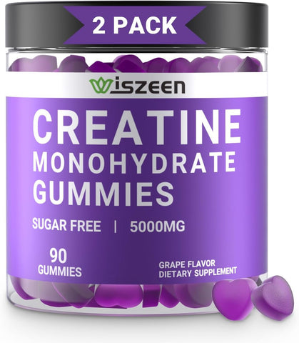 Wiszeen - Gomas de Creatina Monohidratada 5000mg para Homens e Mulheres, Gomas de Creatina Monohidratada Sem Açúcar com L-Taurina, Betaína Anidra, Alpha GPC, Vitamina B12