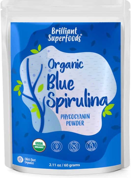 Ellie's Best - Pó de Spirulina Azul Orgânica Ellie’s Best (Extrato de Ficocianina) – 60 Porções – Sem Odor – Vegano, Não Transgênico, Sem Glúten, Sem Laticínios – Corante Alimentar Orgânico – para Smoothies