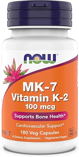 NOW Foods - Now Supplements MK-7 Vitamina K-2 100 mcg – Suporte Cardiovascular e Ósseo – 180 Cápsulas Vegetais