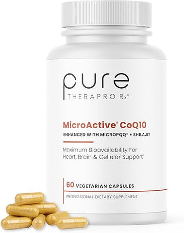 Pure Therapro Rx - MicroActive CoQ10 e MicroPQQ Shilajit “Liberação Sustentada” 60 Cápsulas Vegetais | Dose Clínica Conveniente de Uma Vez ao Dia | Suprimento de 2 Meses | Vegano | Grau Farmacêutico