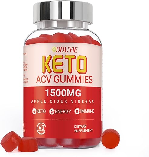 DDUYIE - Gummies de Vinagre de Maçã Keto ACV | 1500mg Baixo Carboidrato para Desintoxicação e Limpeza | Fabricado nos EUA | 60 Unidades