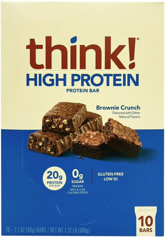 Think Products - ThinkThin Bar Brownie Crunch – 10 Barras | Snack Saudável | 150g por Barra