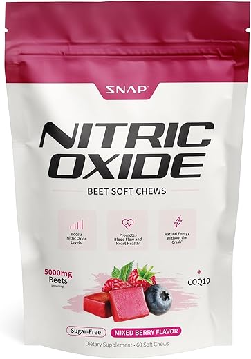 Chews de Beterraba em Pó Orgânico e COQ10, Estimulante de Óxido Nítrico, Energia Natural, Suporte à Circulação Sanguínea Saudável, Sem Açúcar, 60g - Snap Supplements
